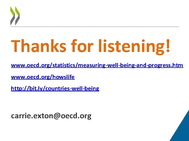 Thanks for listening! www. oecd. org/statistics/measuring-well-being-and-progress. htm www. oecd. org/howslife http: //bit. ly/countries-well-being carrie.