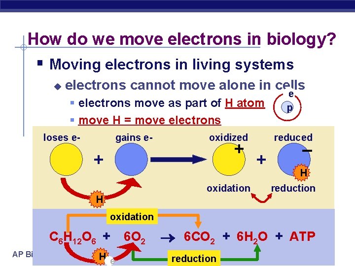 How do we move electrons in biology? § Moving electrons in living systems u