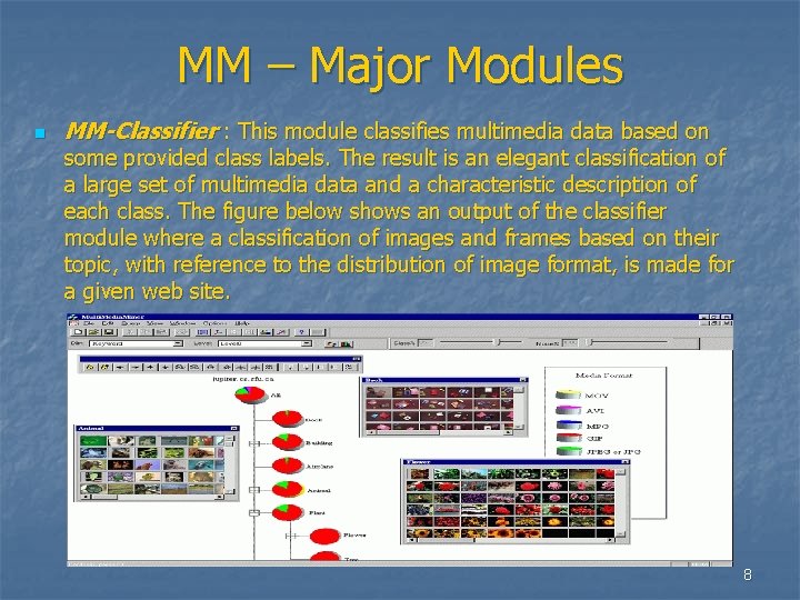MM – Major Modules n MM-Classifier : This module classifies multimedia data based on