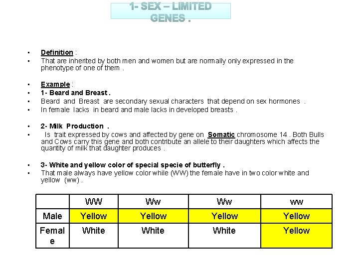  • • Definition : That are inherited by both men and women but