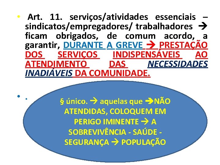  • Art. 11. serviços/atividades essenciais – sindicatos/empregadores/ trabalhadores ficam obrigados, de comum acordo,