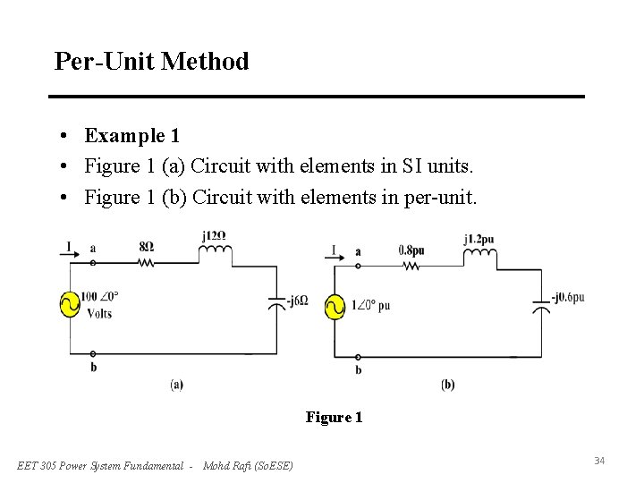 Per-Unit Method • Example 1 • Figure 1 (a) Circuit with elements in SI