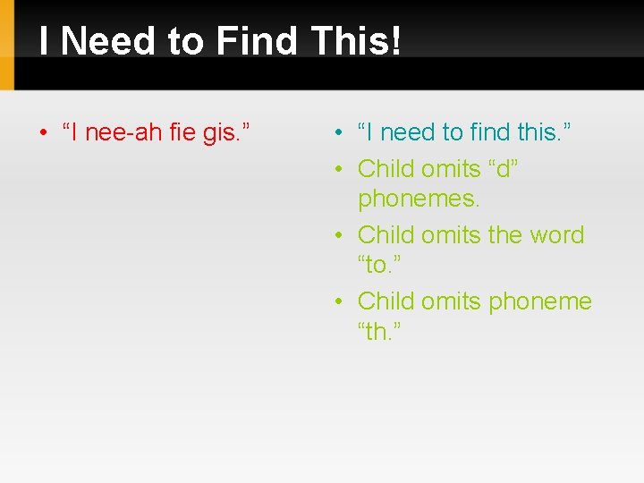 I Need to Find This! • “I nee-ah fie gis. ” • “I need