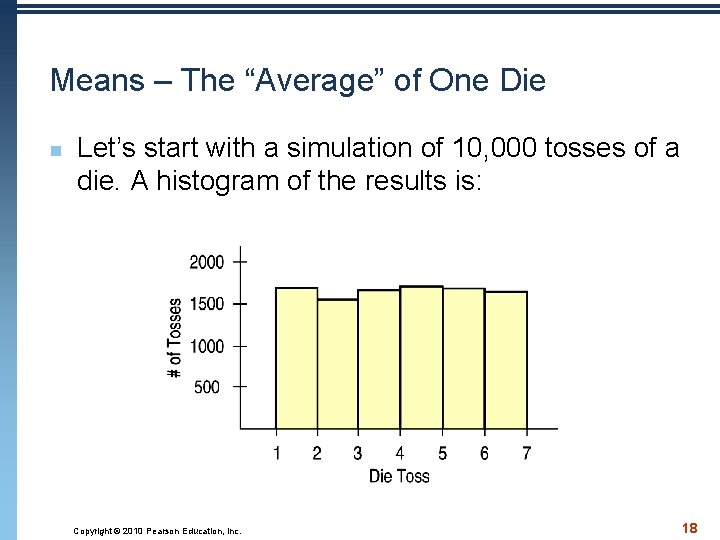 Means – The “Average” of One Die n Let’s start with a simulation of