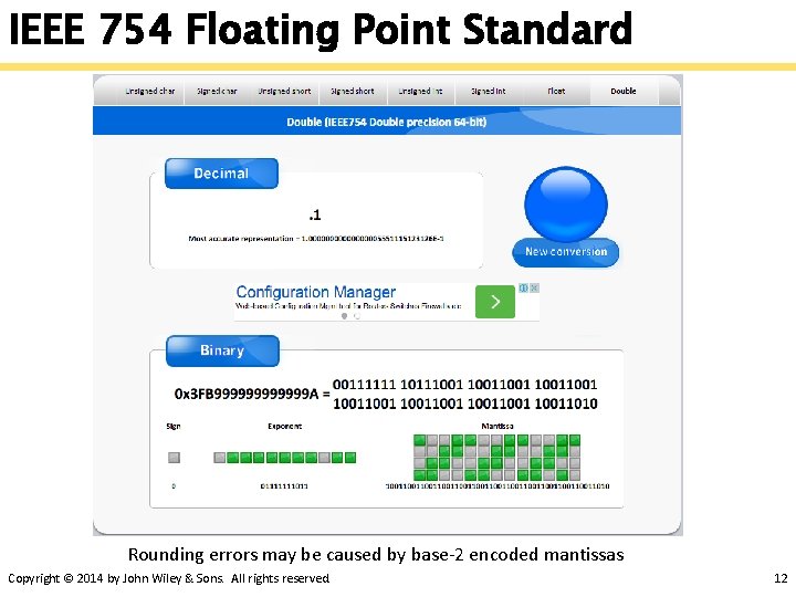 IEEE 754 Floating Point Standard Rounding errors may be caused by base-2 encoded mantissas