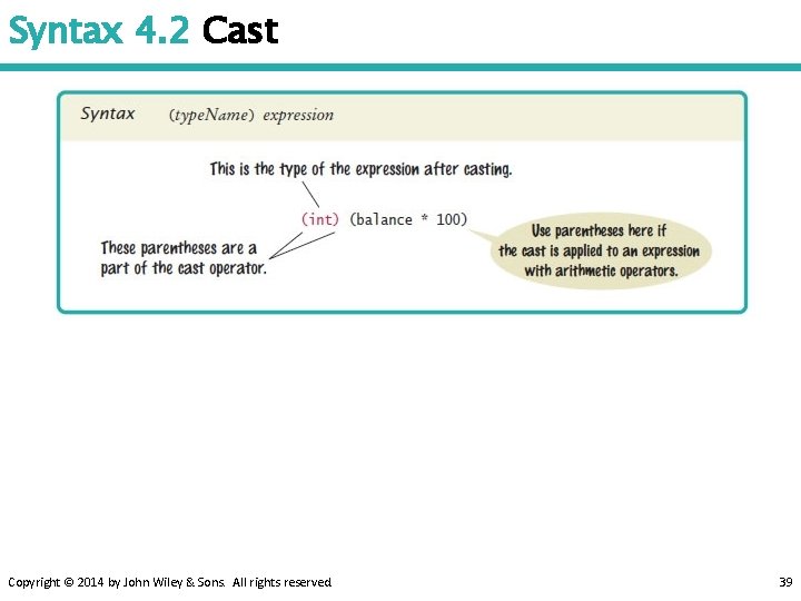 Syntax 4. 2 Cast Copyright © 2014 by John Wiley & Sons. All rights