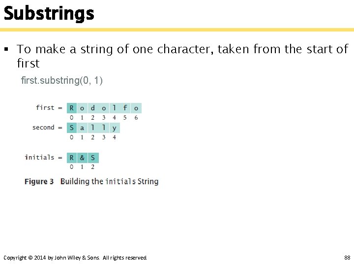 Substrings § To make a string of one character, taken from the start of