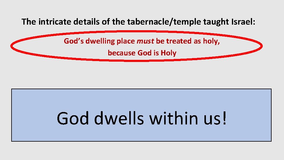 The intricate details of the tabernacle/temple taught Israel: God’s dwelling place must be treated