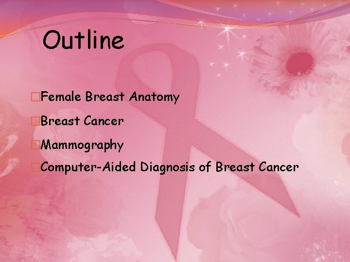 Outline �Female Breast Anatomy �Breast Cancer �Mammography �Computer-Aided Diagnosis of Breast Cancer 46 