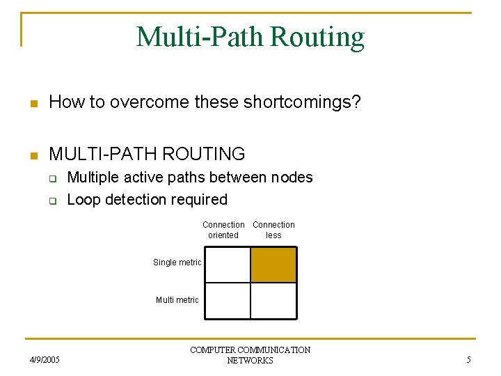 Multi-Path Routing n How to overcome these shortcomings? n MULTI-PATH ROUTING q q Multiple