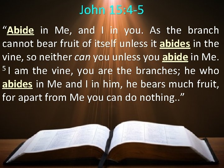 John 15: 4 -5 “Abide in Me, and I in you. As the branch