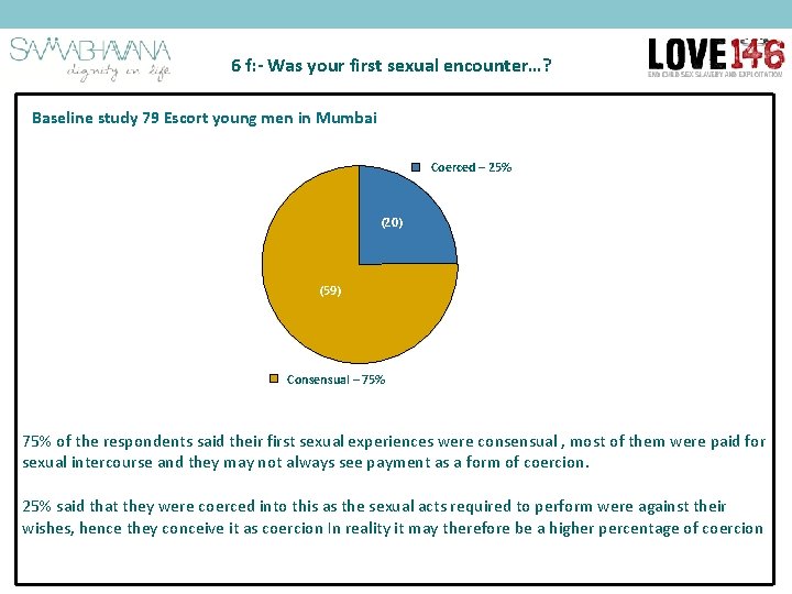 6 f: - Was your first sexual encounter…? Baseline study 79 Escort young men