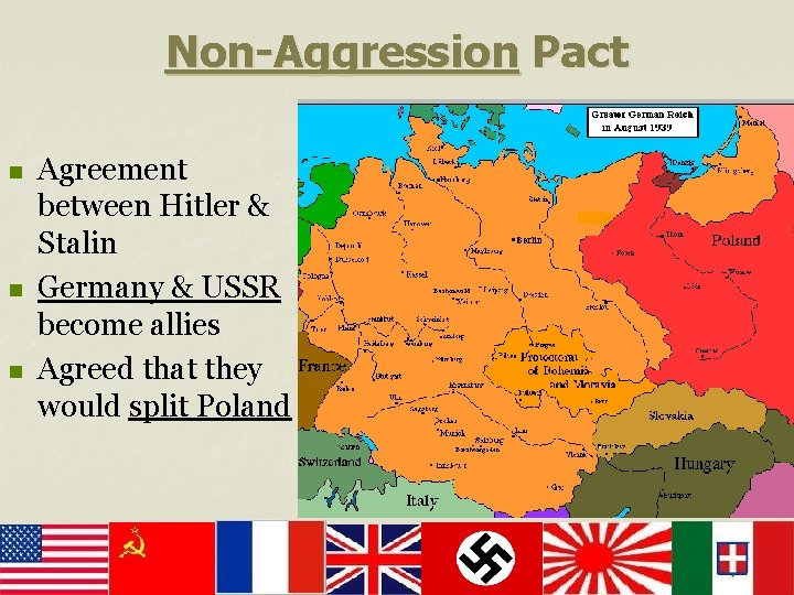 Non-Aggression Pact n n n Agreement between Hitler & Stalin Germany & USSR become