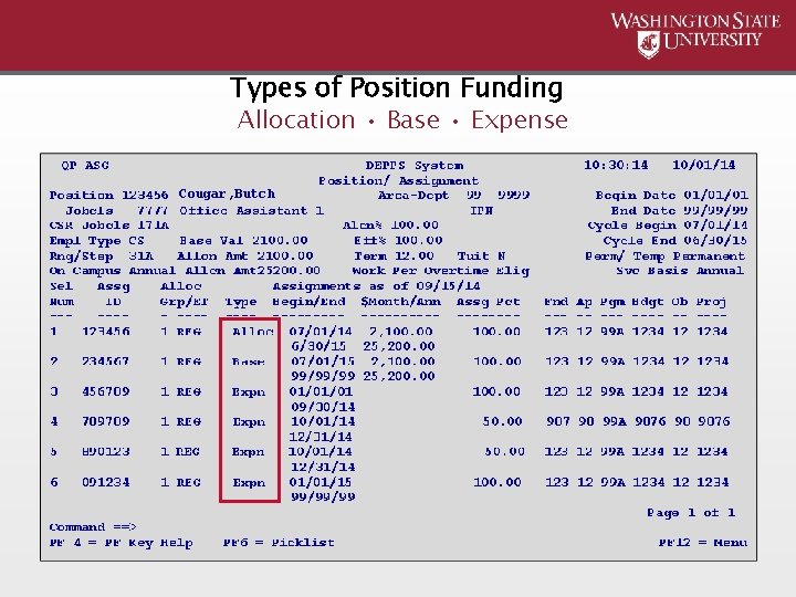 Types of Position Funding Allocation • Base • Expense Cougar, Butch 