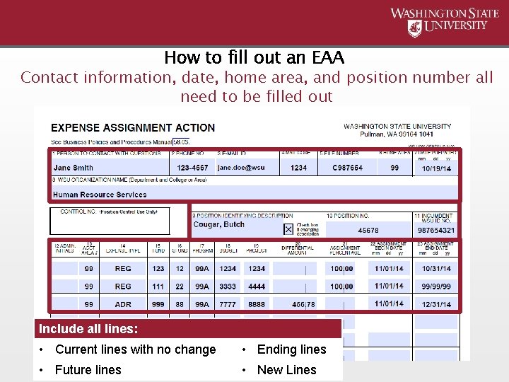 How to fill out an EAA Contact information, date, home area, and position number