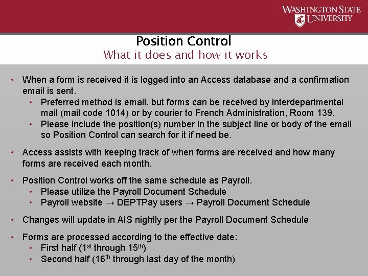 Position Control What it does and how it works • When a form is