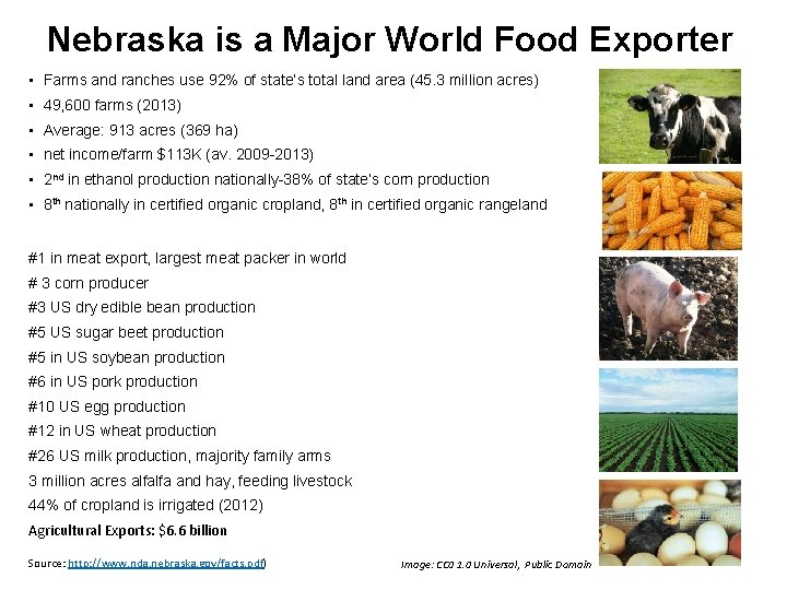 Nebraska is a Major World Food Exporter • Farms and ranches use 92% of