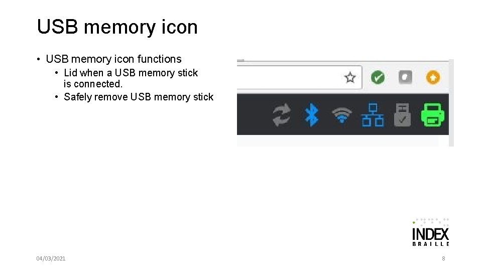 USB memory icon • USB memory icon functions • Lid when a USB memory