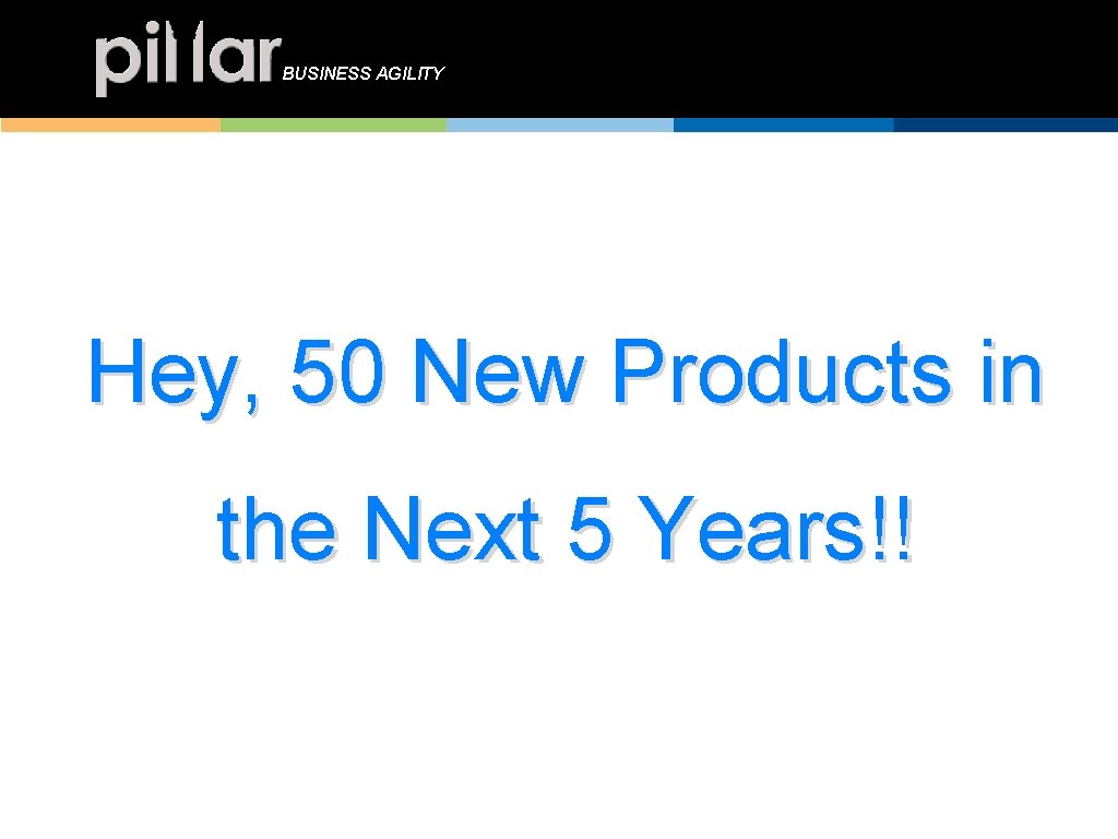 BUSINESS AGILITY Changing Culture Hey, 50 New Products in the Next 5 Years!! 