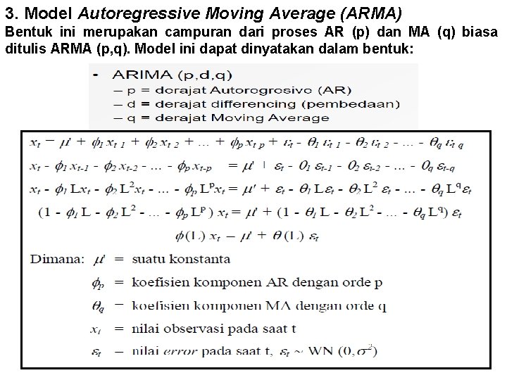 3. Model Autoregressive Moving Average (ARMA) Bentuk ini merupakan campuran dari proses AR (p)