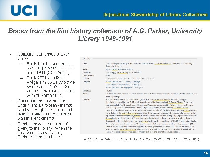 (In)cautious Stewardship of Library Collections Books from the film history collection of A. G.
