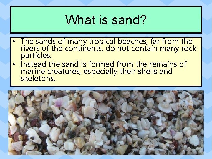 What is sand? • The sands of many tropical beaches, far from the rivers