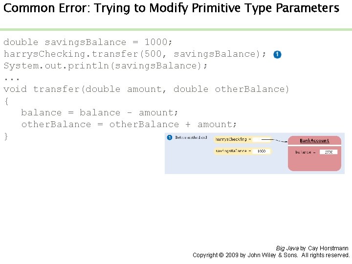 Common Error: Trying to Modify Primitive Type Parameters double savings. Balance = 1000; harrys.