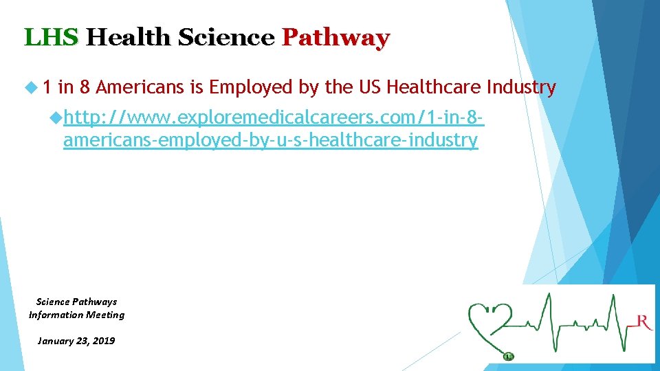 LHS Health Science Pathway 1 in 8 Americans is Employed by the US Healthcare
