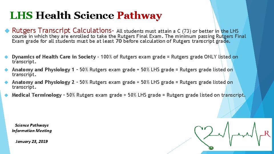 LHS Health Science Pathway Rutgers Transcript Calculations‐ Dynamics of Health Care in Society ‐