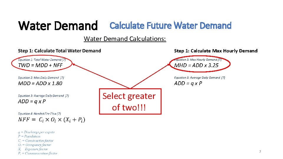 Water Demand Calculate Future Water Demand Calculations: Step 1: Calculate Max Hourly Demand Equation