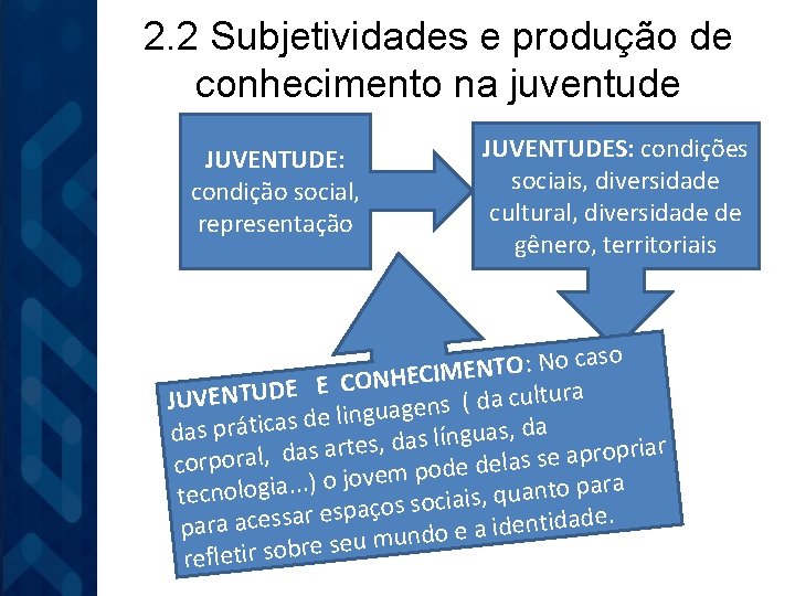2. 2 Subjetividades e produção de conhecimento na juventude JUVENTUDE: condição social, representação JUVENTUDES: