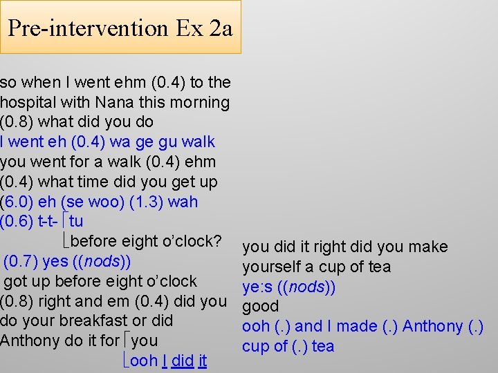Pre-intervention Ex 2 a so when I went ehm (0. 4) to the hospital
