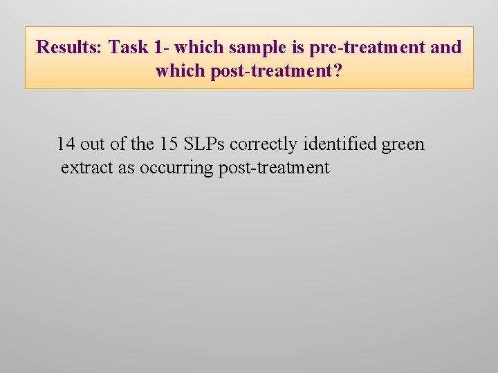 Results: Task 1 - which sample is pre-treatment and which post-treatment? 14 out of