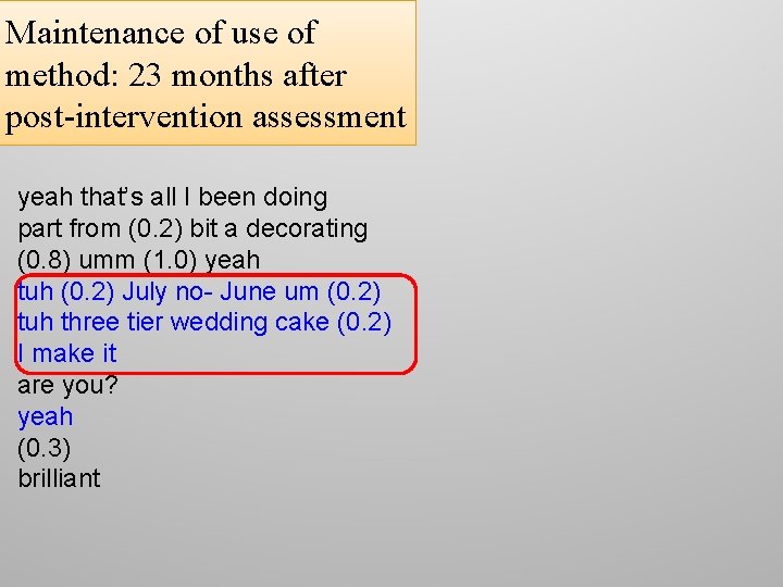 Maintenance of use of method: 23 months after post-intervention assessment yeah that’s all I