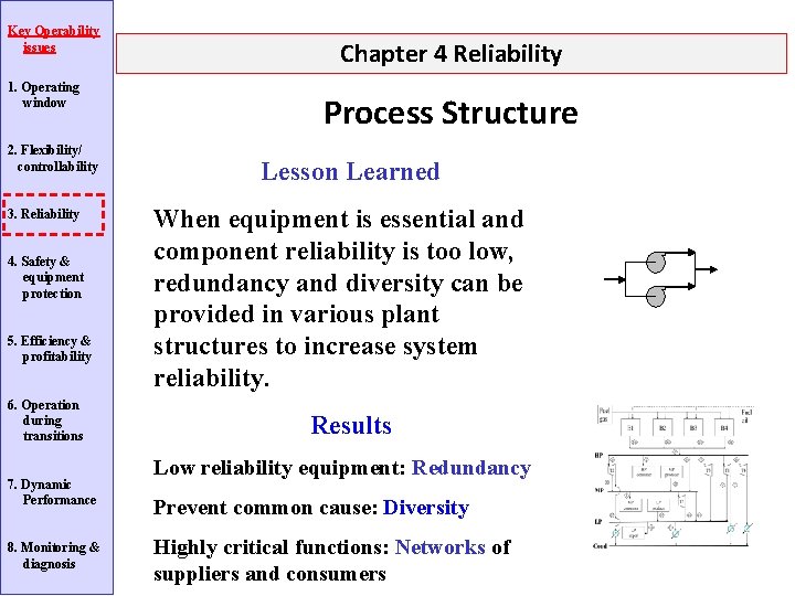 Key Operability issues 1. Operating window 2. Flexibility/ controllability 3. Reliability 4. Safety &