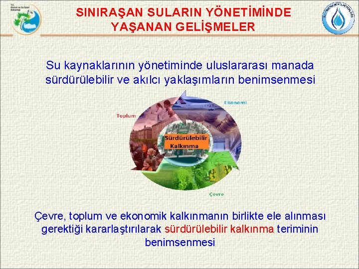 SINIRAŞAN SULARIN YÖNETİMİNDE YAŞANAN GELİŞMELER Su kaynaklarının yönetiminde uluslararası manada sürdürülebilir ve akılcı yaklaşımların