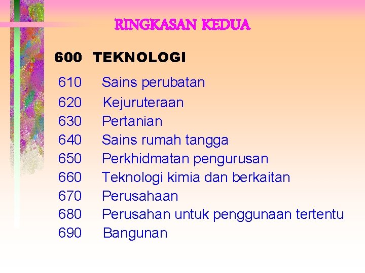 RINGKASAN KEDUA 600 TEKNOLOGI 610 620 630 640 650 660 670 680 690 Sains