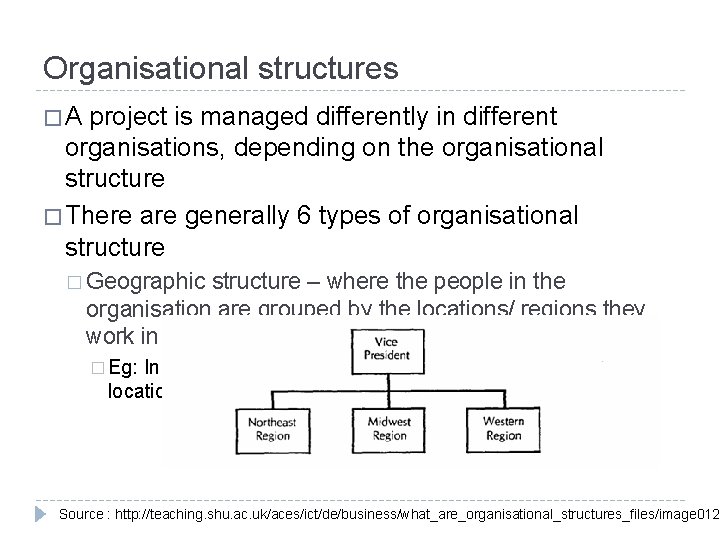 Organisational structures �A project is managed differently in different organisations, depending on the organisational