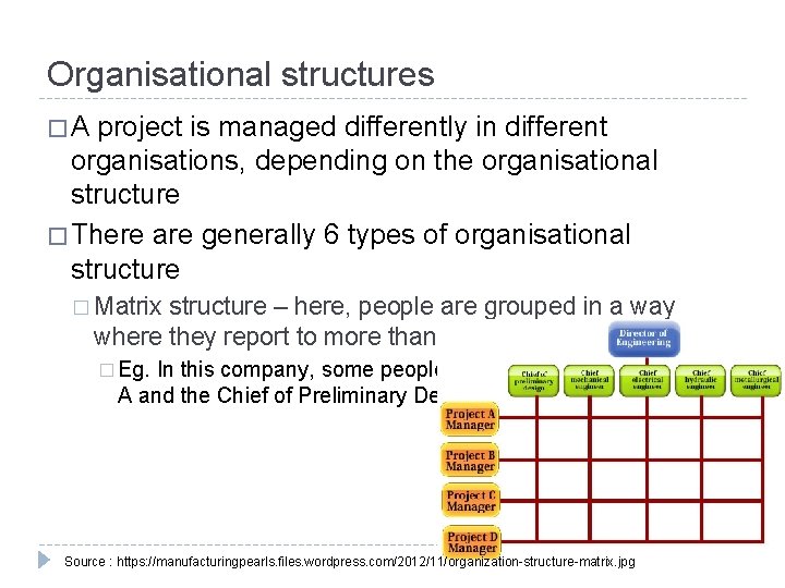 Organisational structures �A project is managed differently in different organisations, depending on the organisational