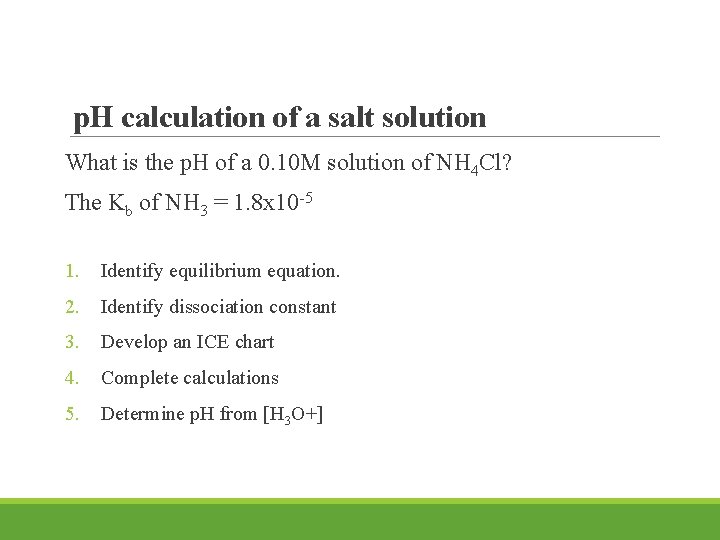 p. H calculation of a salt solution What is the p. H of a