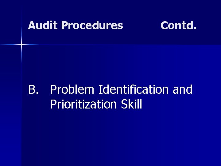 Audit Procedures Contd. B. Problem Identification and Prioritization Skill 