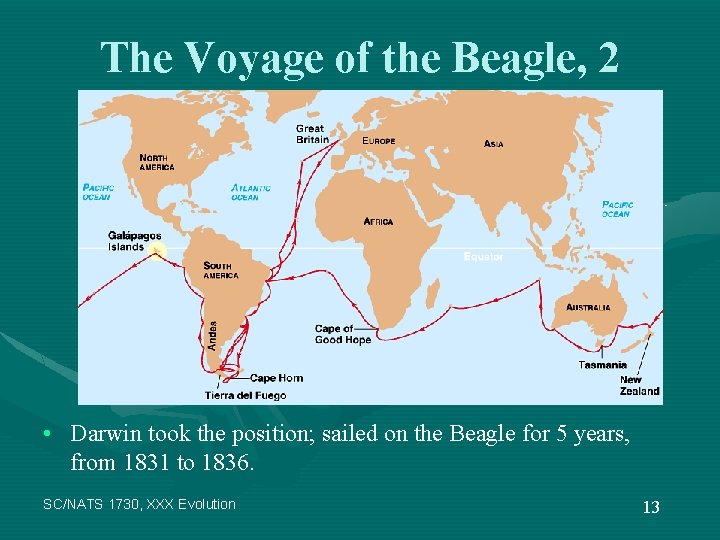 The Voyage of the Beagle, 2 • Darwin took the position; sailed on the