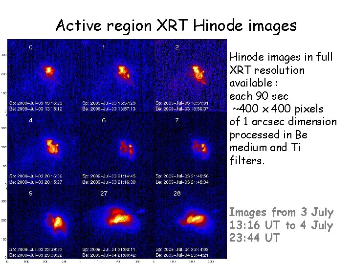 Active region XRT Hinode images in full XRT resolution available : each 90 sec