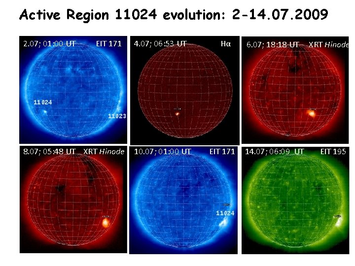 Active Region 11024 evolution: 2 -14. 07. 2009 2. 07; 01: 00 UT EIT