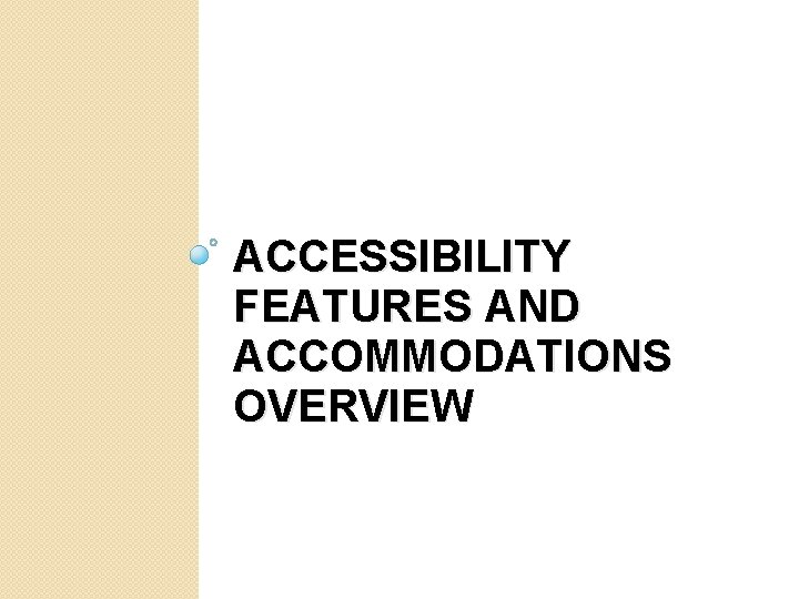 ACCESSIBILITY FEATURES AND ACCOMMODATIONS OVERVIEW 