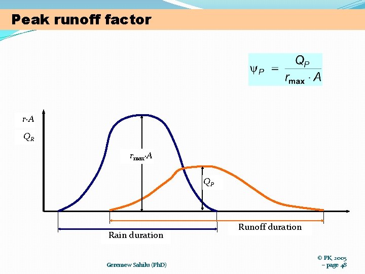 Peak runoff factor r·A QR rmax·A QP Rain duration Geremew Sahilu (Ph. D) Runoff
