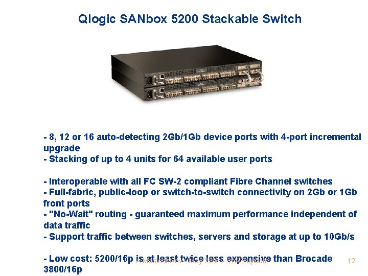 Qlogic SANbox 5200 Stackable Switch - 8, 12 or 16 auto-detecting 2 Gb/1 Gb