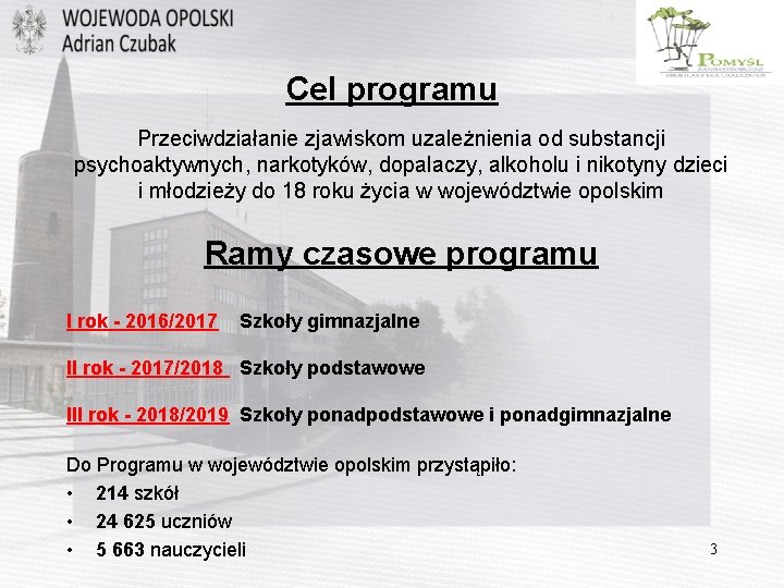 Cel programu Przeciwdziałanie zjawiskom uzależnienia od substancji psychoaktywnych, narkotyków, dopalaczy, alkoholu i nikotyny dzieci