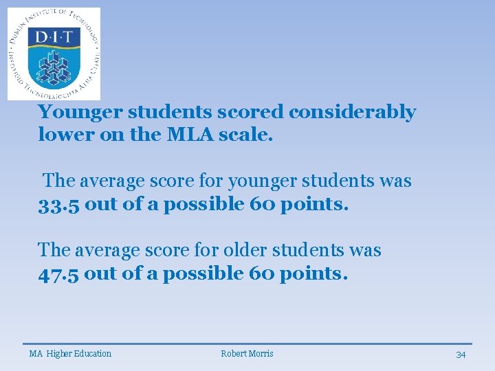 Younger students scored considerably lower on the MLA scale. The average score for younger