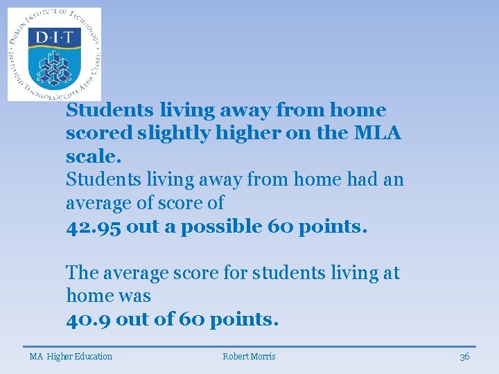 Students living away from home scored slightly higher on the MLA scale. Students living